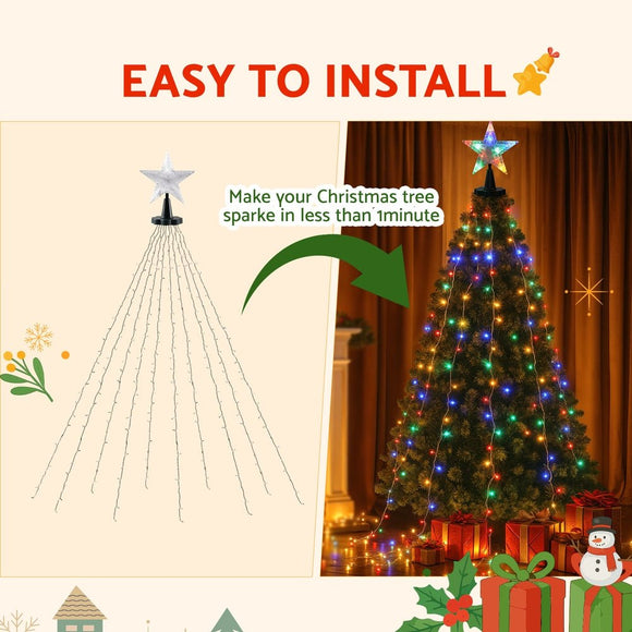 Jingle Jollys 2.5M Christmas Lights Waterfall String Light 300 LED Star Topper - RnR Galore