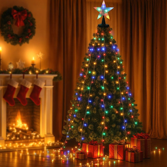 Jingle Jollys 2.5M Christmas Lights Waterfall String Light 300 LED Star Topper - RnR Galore