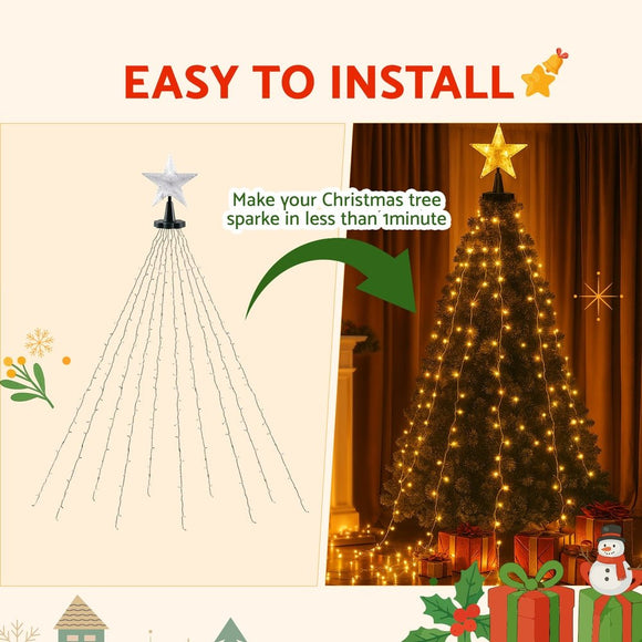 Jingle Jollys 2.5M Christmas Lights Waterfall String Light 300 LED Star Topper - RnR Galore