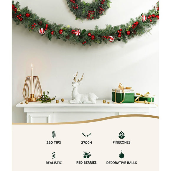 Jingle Jollys 2.7m Christmas Garland with Decorations Xmas Wedding Party - RnR Galore