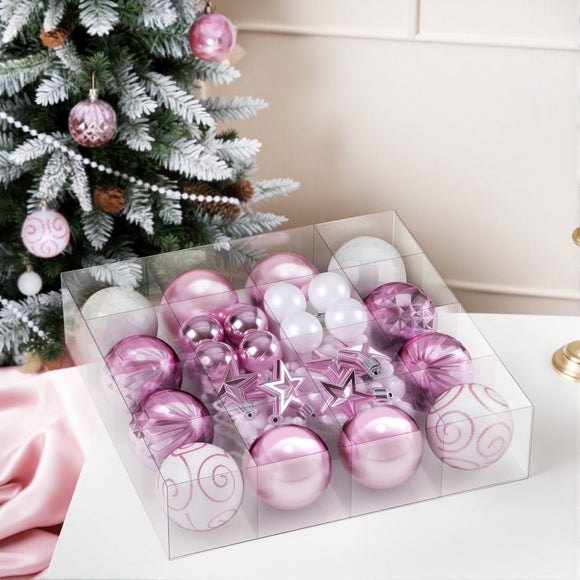 Jingle Jollys 33pcs Christmas Tree Decorations Set Baubles Ornaments Party Pink - RnR Galore
