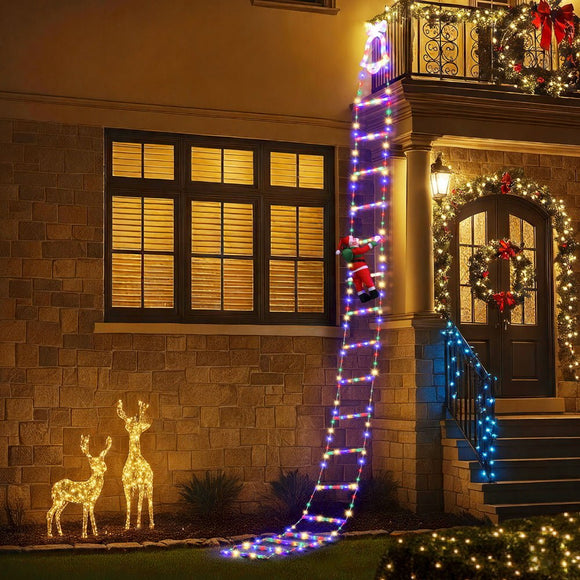 Jingle Jollys 3.5M Christmas Lights 300 LED Ladder Light with Santa Claus Decor - RnR Galore