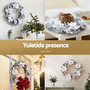 Jingle Jollys 60cm Christmas Wreath LED Lights Snowy Flowers Garland Party Decor - RnR Galore