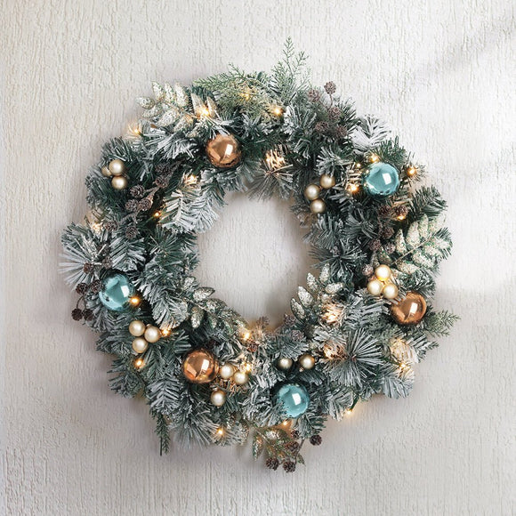 Jingle Jollys 60cm Christmas Wreath with LED Lights Snowy Garland Xmas Decor - RnR Galore
