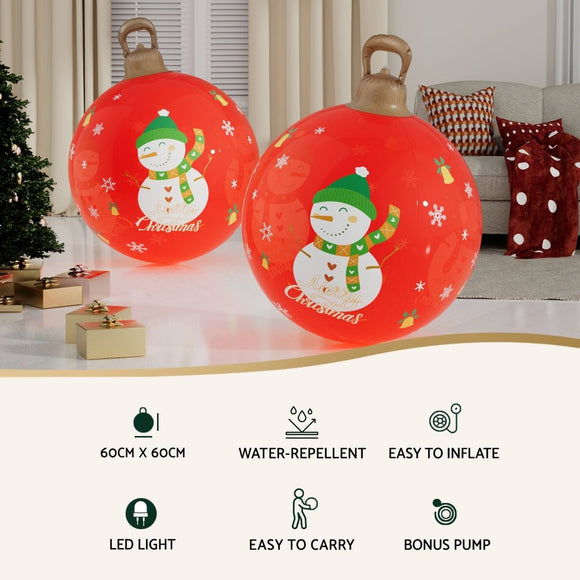 Jingle Jollys Christmas Inflatable Ball 60cm Illuminated Led Snowman Xmas Decor - RnR Galore