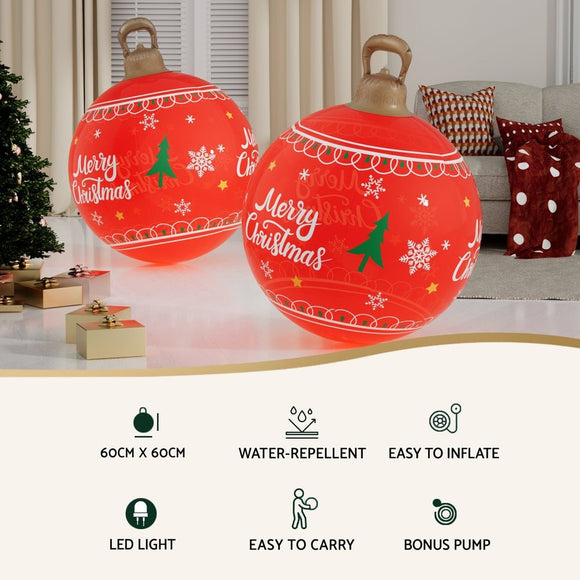 Jingle Jollys Christmas Inflatable Ball 60cm Led Illuminated Xmas Decoration Red - RnR Galore