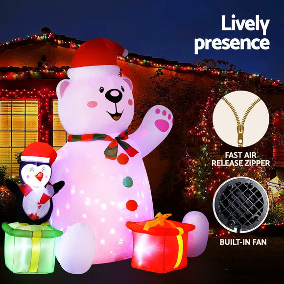 Jingle Jollys Christmas Inflatable Bear 1.8M Height LED Outdoor Decorations Illuminated - RnR Galore