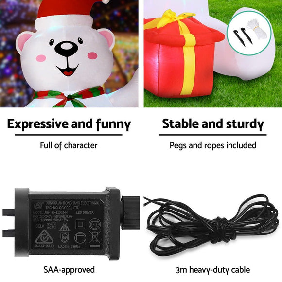 Jingle Jollys Christmas Inflatable Bear 1.8M Height LED Outdoor Decorations Illuminated - RnR Galore