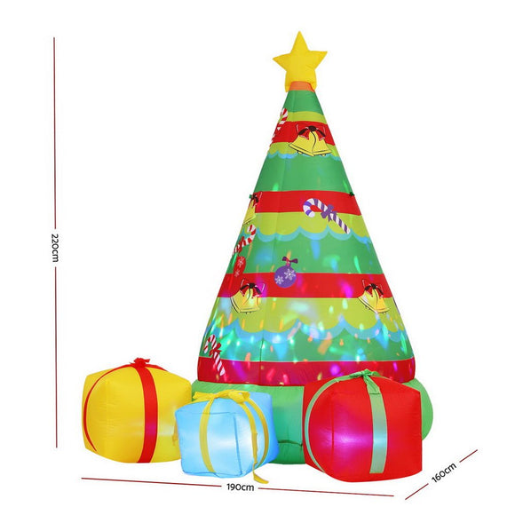 Jingle Jollys Christmas Inflatable Gift Tree 2.2M Height Flashing Light Decorations Illuminated - RnR Galore