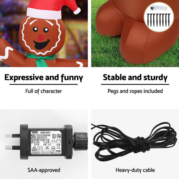 Jingle Jollys Christmas Inflatable Gingerbread Man 1.5M Height LED Decorations Illuminated - RnR Galore