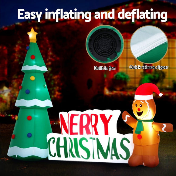 Jingle Jollys Christmas Inflatable Gingerbread Man Tree LED Illuminated Decorations - RnR Galore