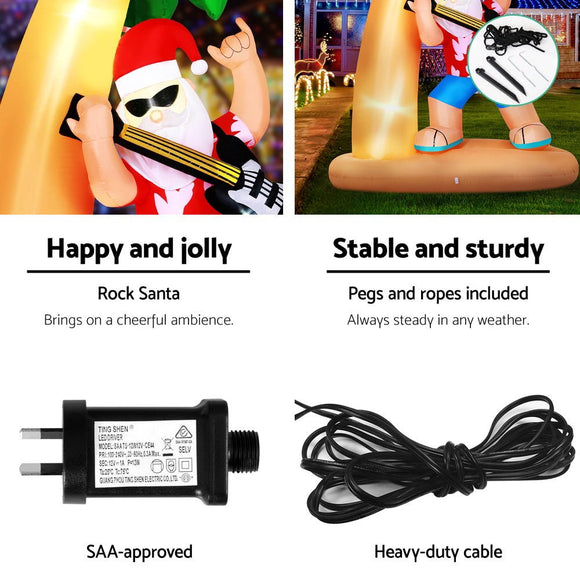 Jingle Jollys Christmas Inflatable Santa Guitar 2.1M Led Illuminated Decorations - RnR Galore