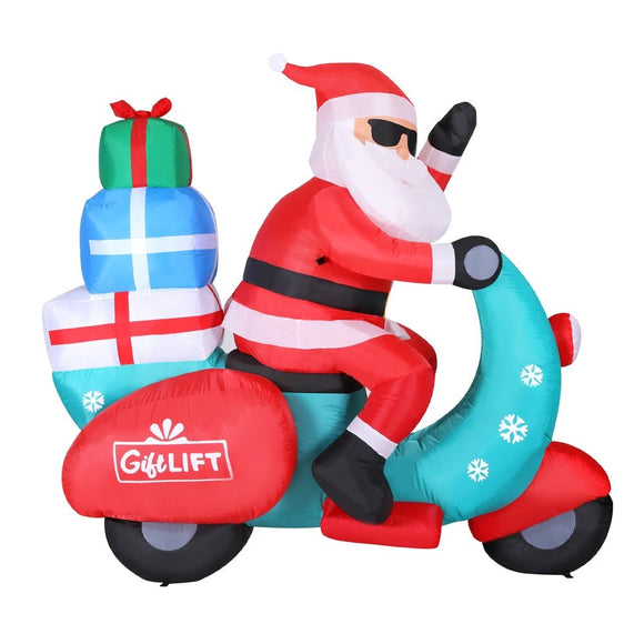 Jingle Jollys Christmas Inflatable Santa Motorbike LED Illuminated Decorations - RnR Galore