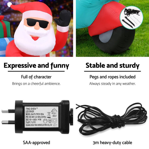 Jingle Jollys Christmas Inflatable Santa Motorbike LED Illuminated Decorations - RnR Galore