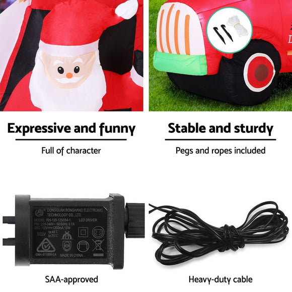 Jingle Jollys Christmas Inflatable Santa Truck 1.6M Height LED Decorations Illuminated - RnR Galore