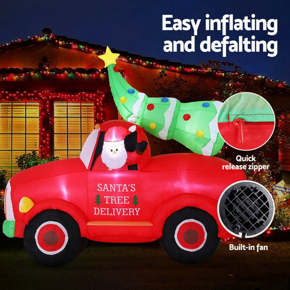 Jingle Jollys Christmas Inflatable Santa Truck 1.6M Height LED Decorations Illuminated - RnR Galore