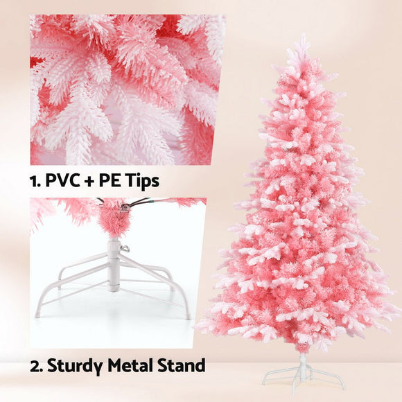 Jingle Jollys Christmas Tree 1.8m Pink Xmas Tree Snowy Party Decor 810 Tips - RnR Galore