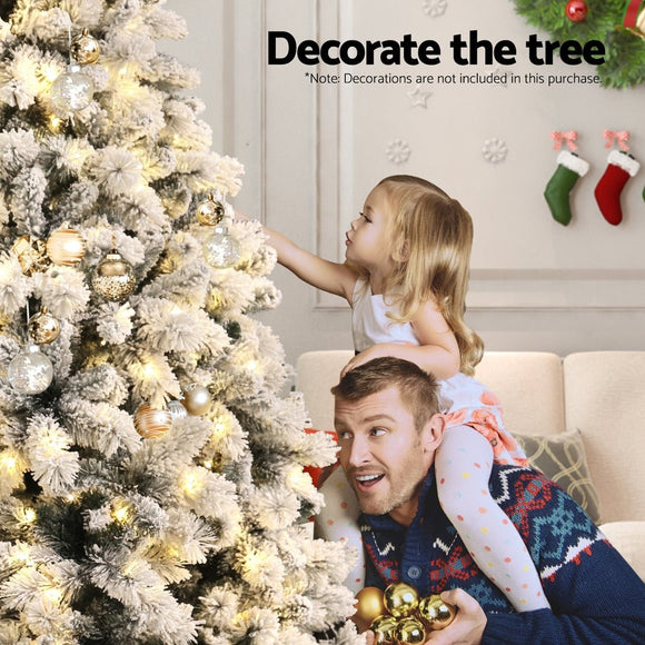Jingle Jollys Christmas Tree 2.1m Snow Flocked LED Xmas Decoration 8 Light Modes - RnR Galore