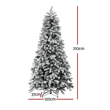 Jingle Jollys Christmas Tree 2.1m Snow Flocked LED Xmas Decoration 8 Light Modes - RnR Galore