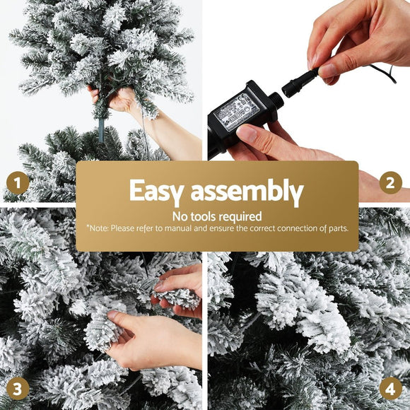 Jingle Jollys Christmas Tree 2.1m Snow Flocked LED Xmas Decoration 8 Light Modes - RnR Galore