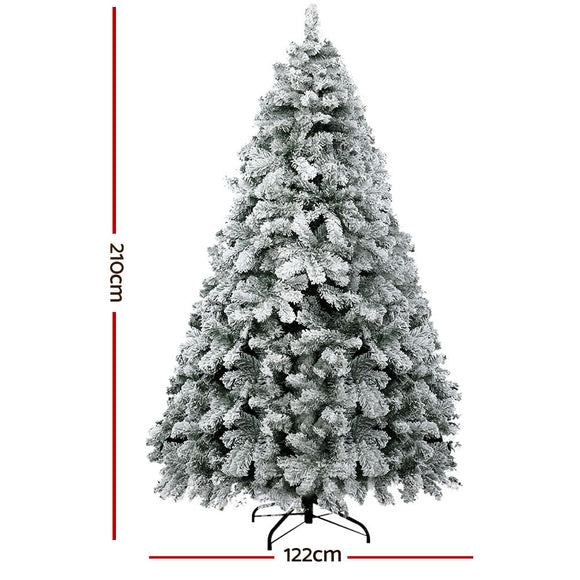 Jingle Jollys Christmas Tree 2.1m Snow Flocked Xmas Tree Decorations 780 Tips - RnR Galore