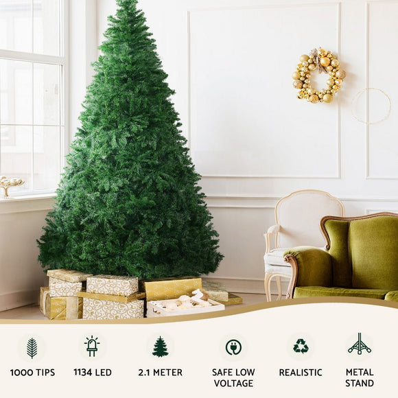 Jingle Jollys Christmas Tree 2.1m Xmas Tree Decoration 8 Light Mode Multi Colour - RnR Galore