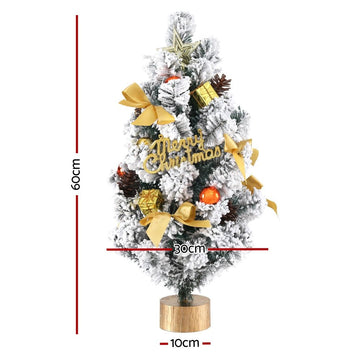 Jingle Jollys Tabletop Christmas Tree 60CM Snowy Xmas Tree Tree Topper Ornaments - RnR Galore