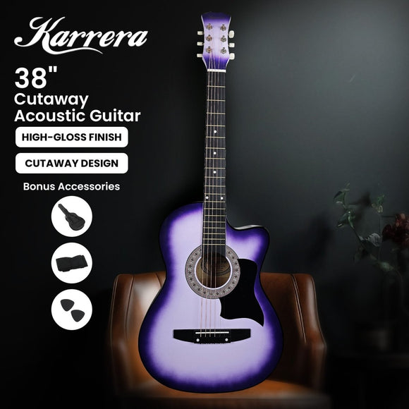 Karrera 38in Cutaway Acoustic Guitar with guitar bag - Purple Burst - RnR Galore