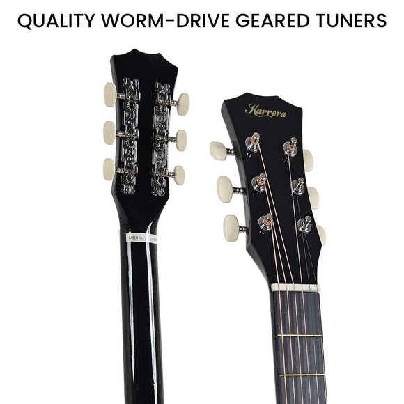 Karrera 38in Pro Cutaway Acoustic Guitar with Carry Bag - Black - RnR Galore