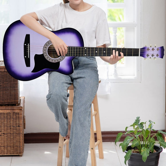 Karrera 38in Pro Cutaway Acoustic Guitar with guitar bag - Purple Burst - RnR Galore