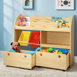 Keezi 3 Tiers Kids Bookshelf Storage Children Bookcase Toy Box Organiser Display - RnR Galore
