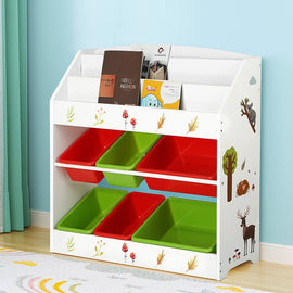 Keezi 3 Tiers Kids Bookshelf Storage Children Bookcase Toy Box Organiser Rack 6 Bins - RnR Galore