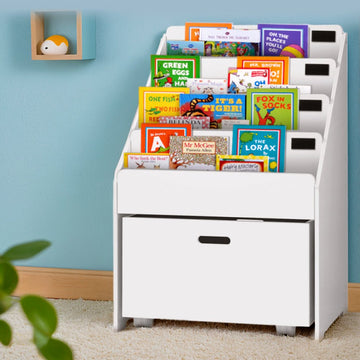 Keezi 4 Tiers Kids Bookshelf Storage Organiser Children Bookcase Drawers Display - RnR Galore