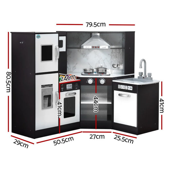 Keezi Kids Kitchen Play Set Wooden Pretend Cooking Playset w/Sounds Lights Black - RnR Galore