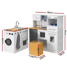 Keezi Kids Kitchen Playset 2 - Piece Wooden Pretend Play Coffee Maker Toy 80CM White - RnR Galore