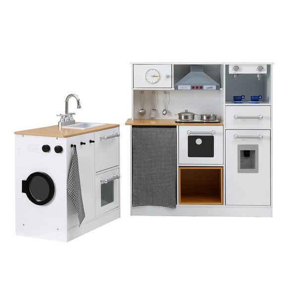 Keezi Kids Kitchen Playset 2 - Piece Wooden Pretend Play Coffee Maker Toy 80CM White - RnR Galore