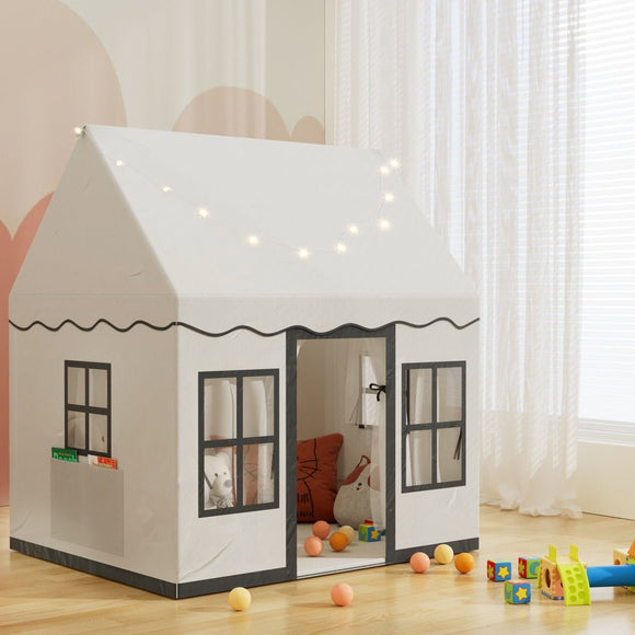 Keezi Kids Play Tent Playhouse Castle with String Lights Floor Mat Side Pocket - RnR Galore