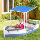 Keezi Kids Sandpit Wooden Box Boat Canopy Flag Outdoor Toys Children Blue - RnR Galore
