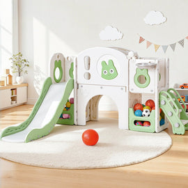 Keezi Kids Slide Swing Set Ball Hoop Rings Football Outdoor Toys Green - RnR Galore