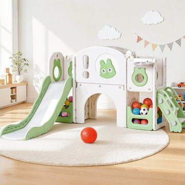 Keezi Kids Slide Swing Set Ball Hoop Rings Football Outdoor Toys Green - RnR Galore