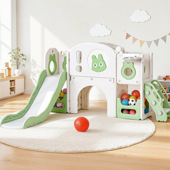 Keezi Kids Slide Swing Set Ball Hoop Rings Football Outdoor Toys Green - RnR Galore