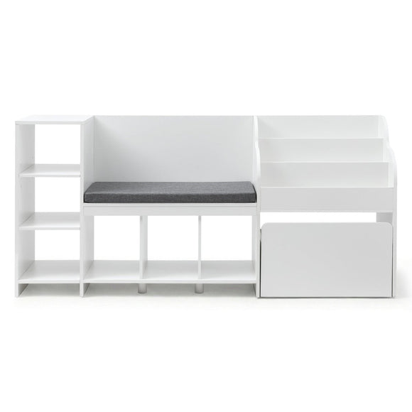 Keezi Kids Storage Unit Bookshelf Toy Box Organiser Bench Seat Cabinet 170cm White - RnR Galore