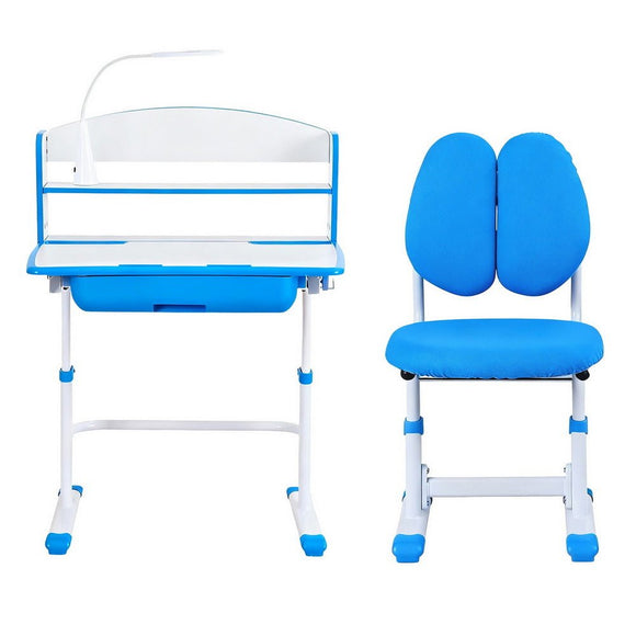 Keezi Kids Study Desk Chair Set Adjustable Ergonomic Table LED Lamp Blue - RnR Galore