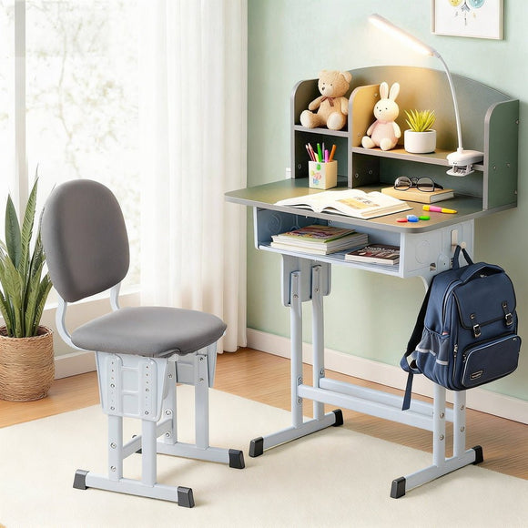 Keezi Kids Study Desk Chair Set Adjustable Ergonomic Table LED Lamp Green - RnR Galore