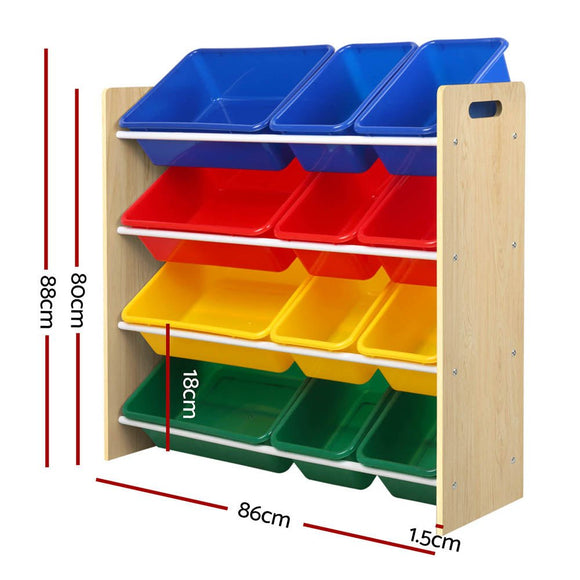 Keezi Kids Toy Box 12 Bins Bookshelf Organiser Children Storage Rack - RnR Galore