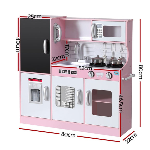 Keezi Kids Wooden Pretend Kitchen Play Set Cooking Toys Pot Ice Cup Oven Blackboard 80CM Pink - RnR Galore