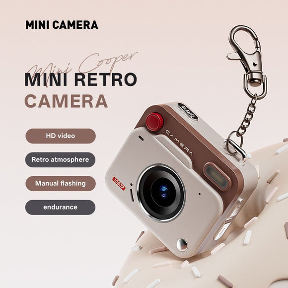 Khaki brown Retro Mini Digital Camera Keychain - 48MP Portable Pocket Camcorder with 1080p HD Video - RnR Galore