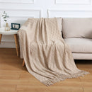 Khaki Nordic Knitted Throw Blanket with Tassels 130x230cm Soft Acrylic Diamond Pattern Sofa Cover Bed Runner and Travel Blanket - RnR Galore