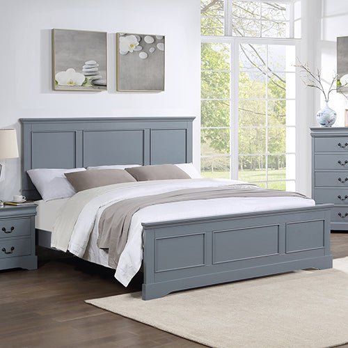 King Bed Frame in Solid Wood with Slats Support in Grey colour - RnR Galore