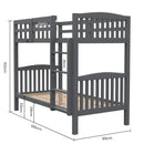 Kingston Slumber Single Bunk Bed Frame Solid Pine Wood Timber, Modular Design, Grey - RnR Galore